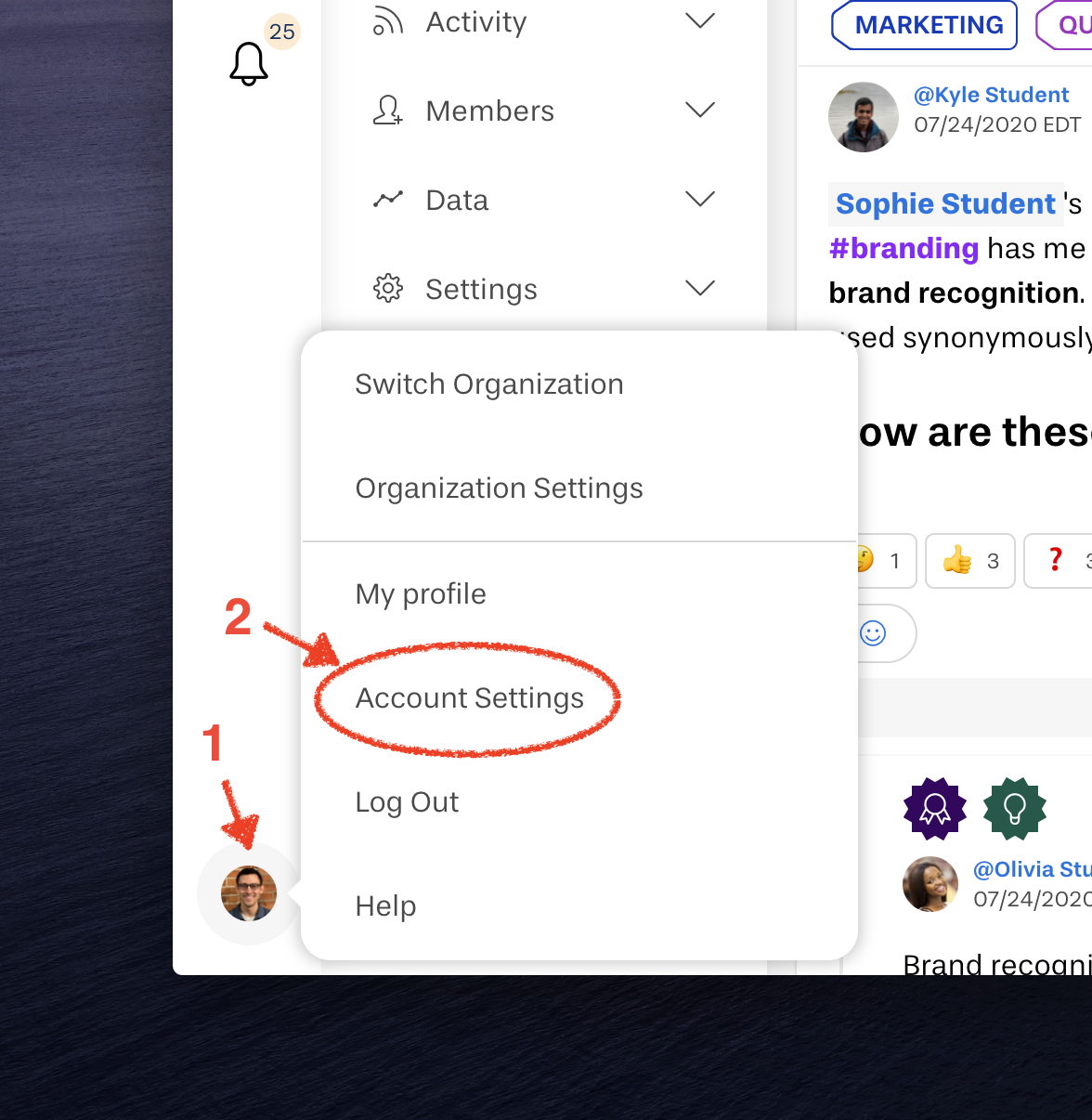 User Options, Account Settings menu