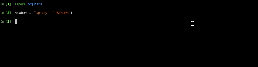 GIF showing Python API call and JSON result