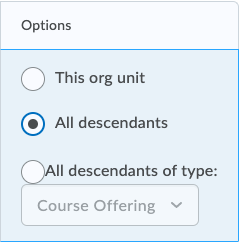 Screenshot of Options screen with All Descendants checked