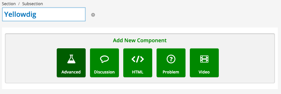 Screenshot of Advanced button inside Add New Component panel