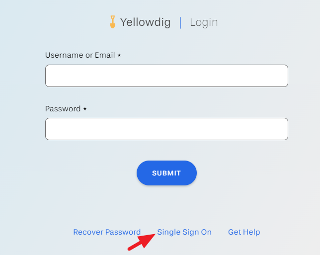 Screenshot of Single Sign-On link on Yellowdig Login page