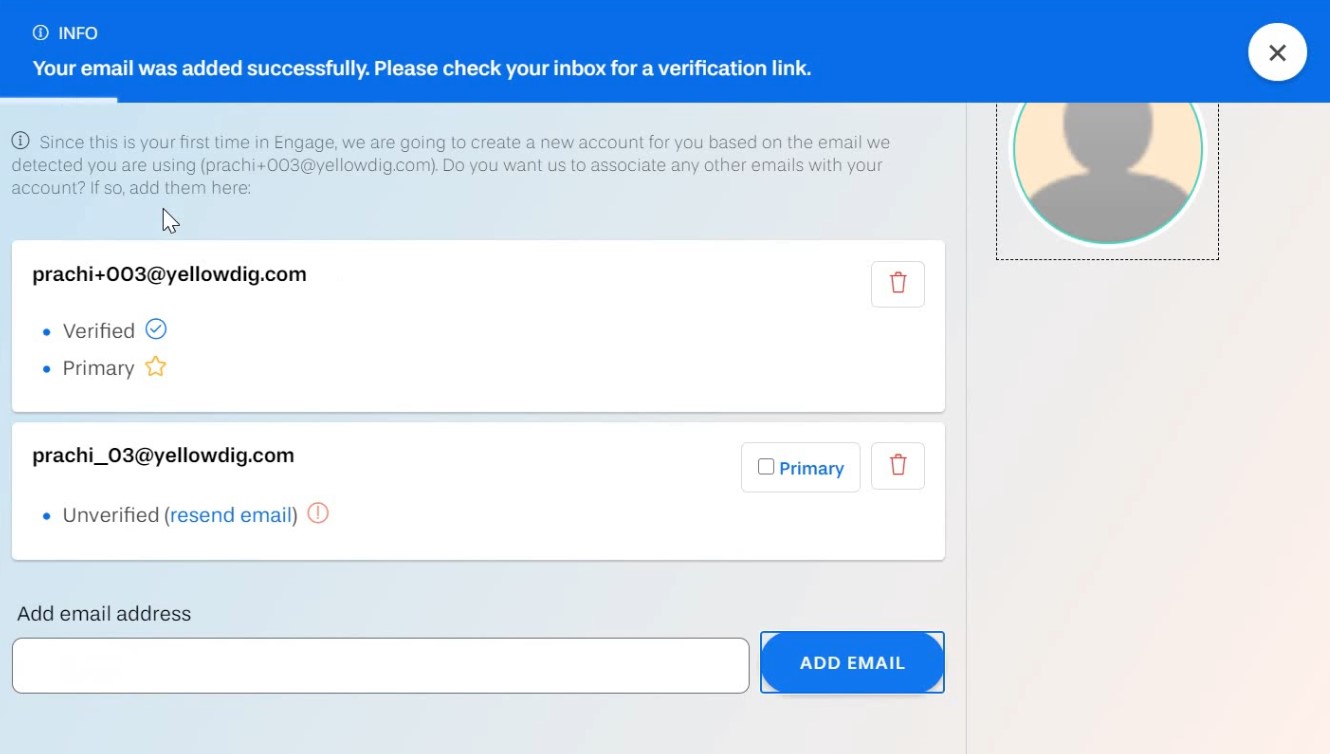 Email added verification banner