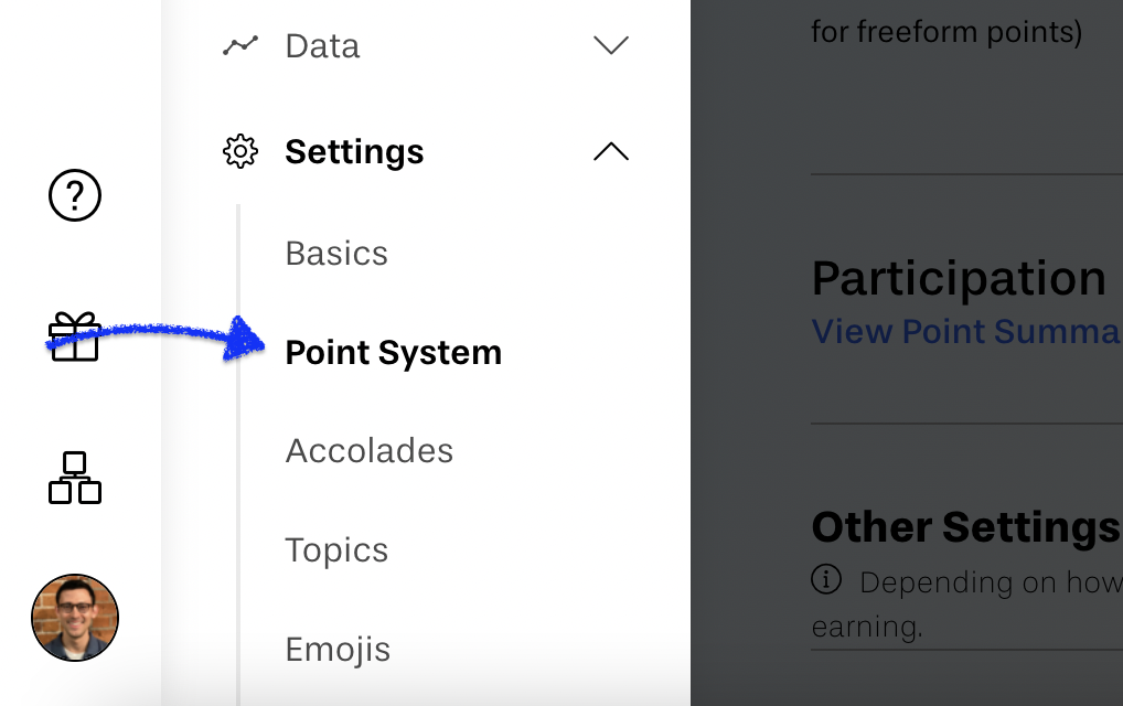 Side navigation showing Points System page